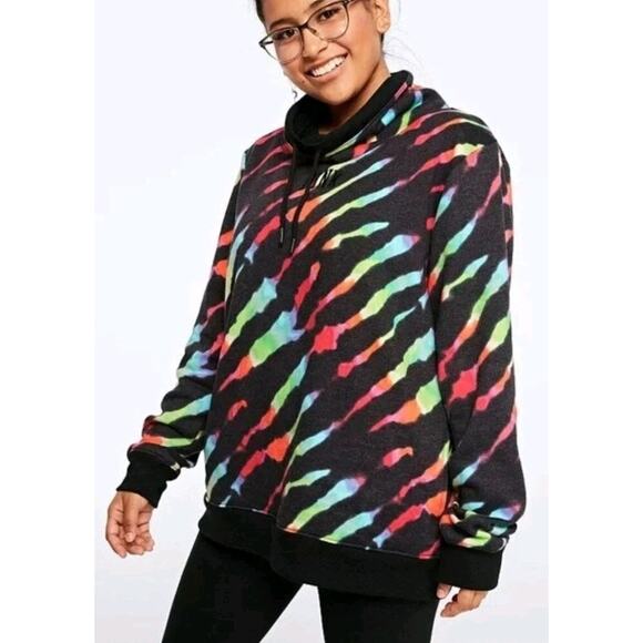 Victorias Secret Sz M PINK Sweatshirt Womens Rainbow Dye Cowl Neck Sherpa Ca13 - Picture 1 of 8